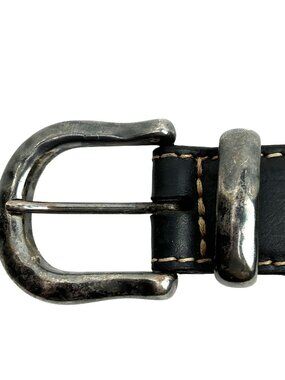 Two-Tone Western Leather Belt Rustic Buckle & Intricate Stitching Vintage Small